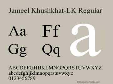 Jameel Khushkhat-LK Version 3.5 Font Sample