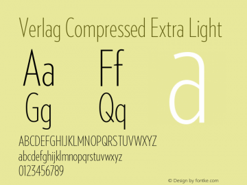 VerlagCompressed-XLight Version 001.001 Font Sample