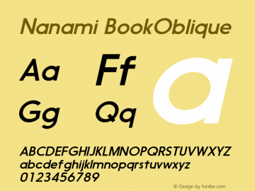 Nanami-BookOblique Version 1.000 Font Sample