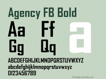 Agency FB Bold Version 1.00 Font Sample