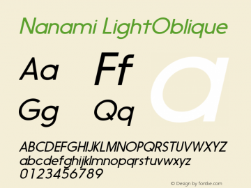 Nanami-LightOblique Version 1.000 Font Sample