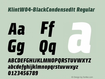 Klint W04 Black Condensed It Version 1.00 Font Sample