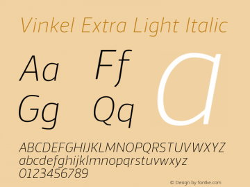Vinkel-ExtraLightItalic 1.000 Font Sample