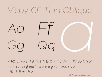 Visby CF Thin Oblique Version 1.005;PS 001.005;hotconv 1.0.70;makeotf.lib2.5.58329 Font Sample