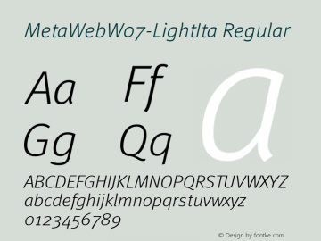 MetaWeb W07 LightIta Version 7.504 Font Sample