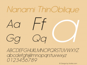 Nanami-ThinOblique Version 1.000 Font Sample