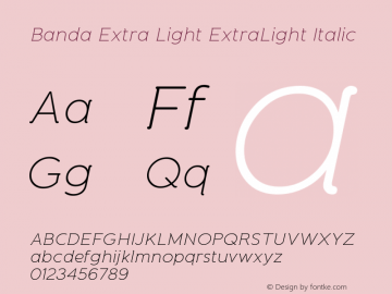 BandaExtraLight-ExtraLightItalic Version 1.000 2011 initial release图片样张