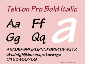 TektonPro-BoldObl Version 2.045;PS 2.000;hotconv 1.0.57;makeotf.lib2.0.21895 Font Sample