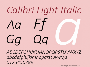 Calibri Light Italic Version 2.12 Font Sample