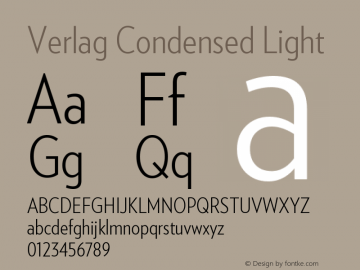 VerlagCondensed-Light Version 001.001 Font Sample