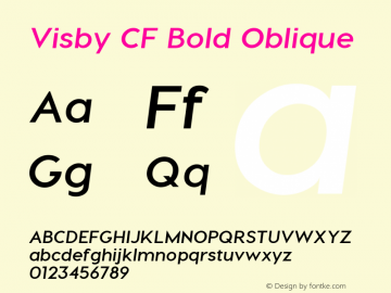 Visby CF Bold Oblique Version 1.005;PS 001.005;hotconv 1.0.70;makeotf.lib2.5.58329 Font Sample