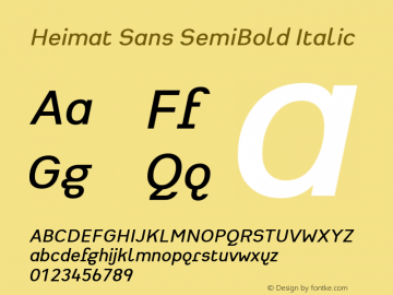 HeimatSans-SemiBoldIt Version 001.000图片样张