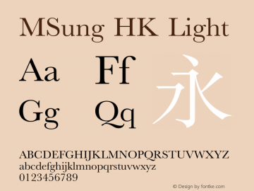 MSung HK Light  Font Sample