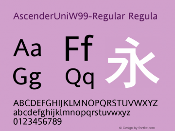 Ascender Uni W99 Regular Version 1.00 Font Sample