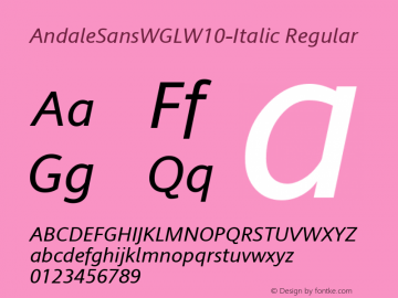 Andale Sans WGL W10 Italic Version 3.10 Font Sample