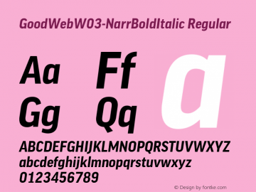 GoodWeb W03 NarrBoldItalic Version 7.504 Font Sample