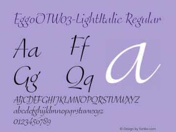 Eggo OT W03 Light Italic Version 7.504 Font Sample