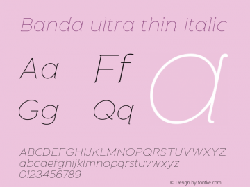 Bandaultrathin-Italic Version 1.000 2011 initial release Font Sample