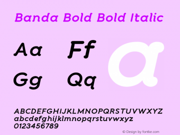 BandaBold-BoldItalic Version 1.000 2011 initial release Font Sample