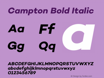 Campton Bold Italic Version 1.000;PS 001.000;hotconv 1.0.70;makeotf.lib2.5.58329 Font Sample