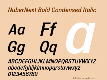 NuberNext-BoldCondensedItalic Version 001.000 October 2018;YWFTv17 Font Sample