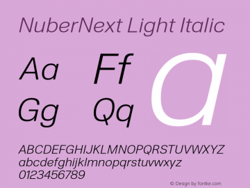 NuberNext-LightItalic Version 001.000 October 2018;YWFTv17 Font Sample