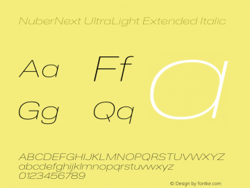 NuberNext-UltLtExtIta Version 001.000 October 2018;YWFTv17 Font Sample