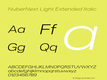 NuberNext-LightExtendedItalic Version 001.000 October 2018;YWFTv17 Font Sample