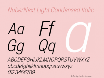 NuberNext Light Cond Ita Version 001.000 October 2018;YWFTv17 Font Sample