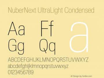 NuberNext UltraLight Condensed Version 001.000 October 2018;YWFTv17 Font Sample