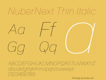 NuberNext Thin Italic Version 001.000 October 2018;YWFTv17 Font Sample