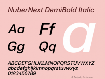 NuberNext DemiBold Italic Version 001.000 October 2018;YWFTv17 Font Sample