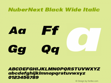 NuberNext Black Wide Italic Version 001.000 October 2018;YWFTv17 Font Sample