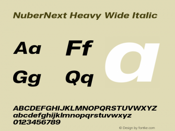 NuberNext Heavy Wide Italic Version 001.000 October 2018;YWFTv17 Font Sample