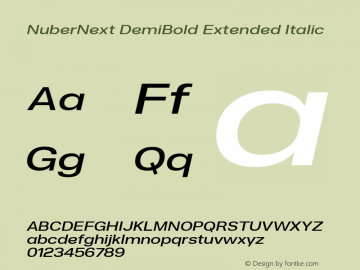 NuberNext DemBd Ext Ita Version 001.000 October 2018;YWFTv17 Font Sample