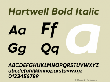 Hartwell-BoldItalic Version 1.001;PS 001.001;hotconv 1.0.88;makeotf.lib2.5.64775 Font Sample