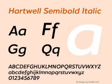 Hartwell-SemiboldItalic Version 1.001;PS 001.001;hotconv 1.0.88;makeotf.lib2.5.64775 Font Sample