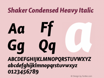 Shaker-CondensedHeavyItalic Version 1.002图片样张