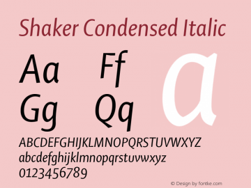 Shaker-CondensedItalic Version 1.002图片样张