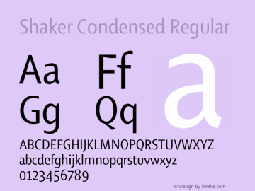 Shaker-CondensedRegular Version 1.002 Font Sample