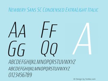 Newbery Sans SC Condensed ExtraLight Italic Version 1.000 Font Sample