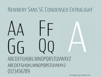 Newbery Sans SC Condensed ExtraLight Version 1.000 Font Sample
