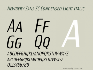 Newbery Sans SC Condensed Light Italic Version 1.000 Font Sample