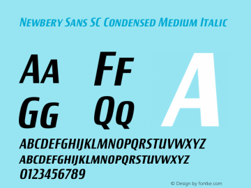 Newbery Sans SC Condensed Medium Italic Version 1.000 Font Sample