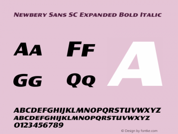 Newbery Sans SC Expanded Bold Italic Version 1.000 Font Sample