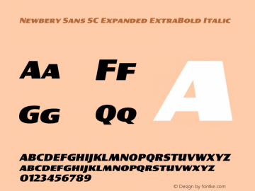 Newbery Sans SC Expanded ExtraBold Italic Version 1.000 Font Sample
