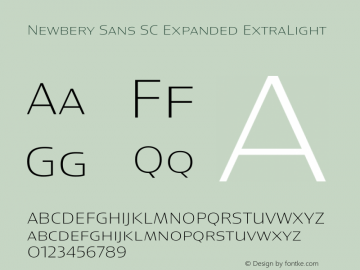 Newbery Sans SC Expanded ExtraLight Version 1.000 Font Sample