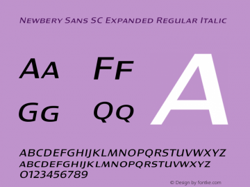 Newbery Sans SC Expanded Regular Italic Version 1.000 Font Sample