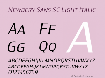 Newbery Sans SC Light Italic Version 1.000 Font Sample