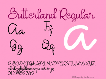 Butterland Version 1.00;December 14, 2018;FontCreator 11.5.0.2427 64-bit Font Sample